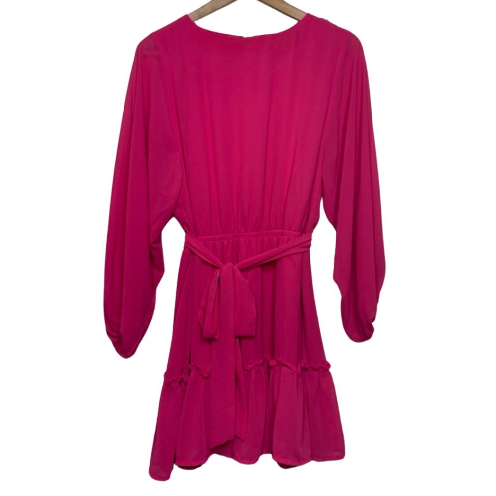 FLYING TOMATO | Women's Bright Pink Long Sleeve Tiered Dress | Size L - Picture 1 of 10